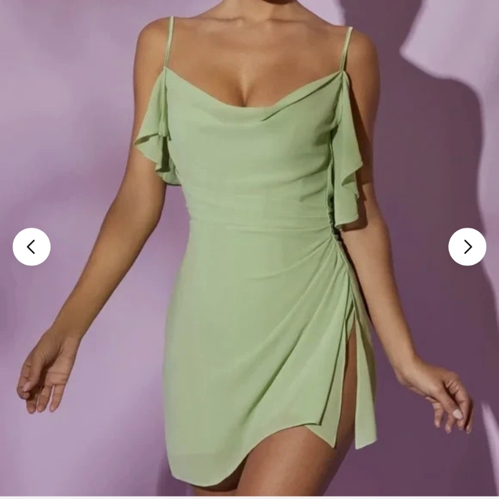 Oh Polly Peridot Draped Corset Mini Dress in Sage, Size 4